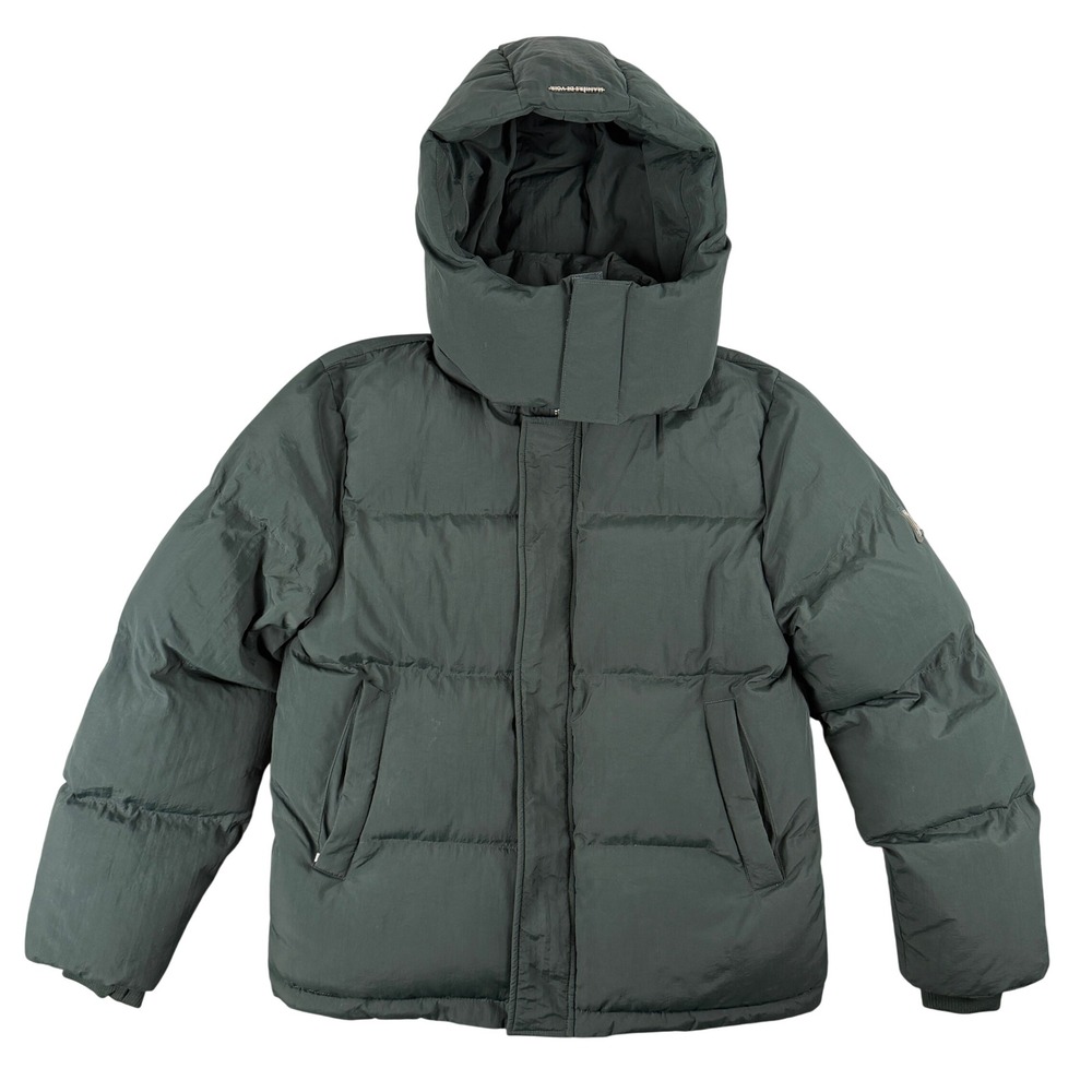 Maniere De Voir Puffer Jacket Mens L Green Hooded Quilted‎ Full Zip Drawstring
